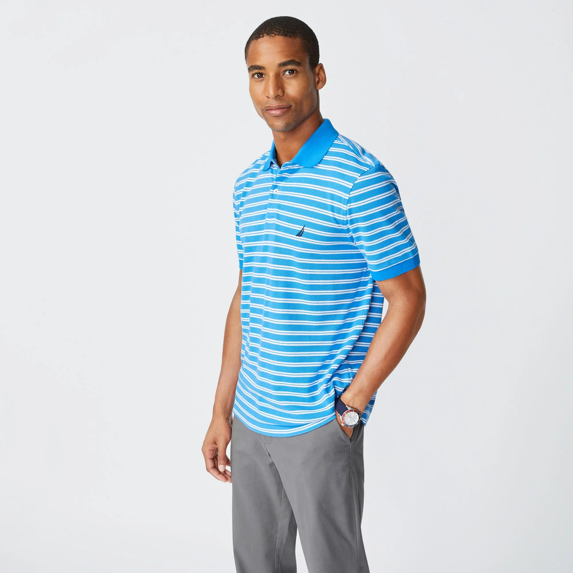 Nautica Mens Classic Fit Striped Premium Cotton Polo