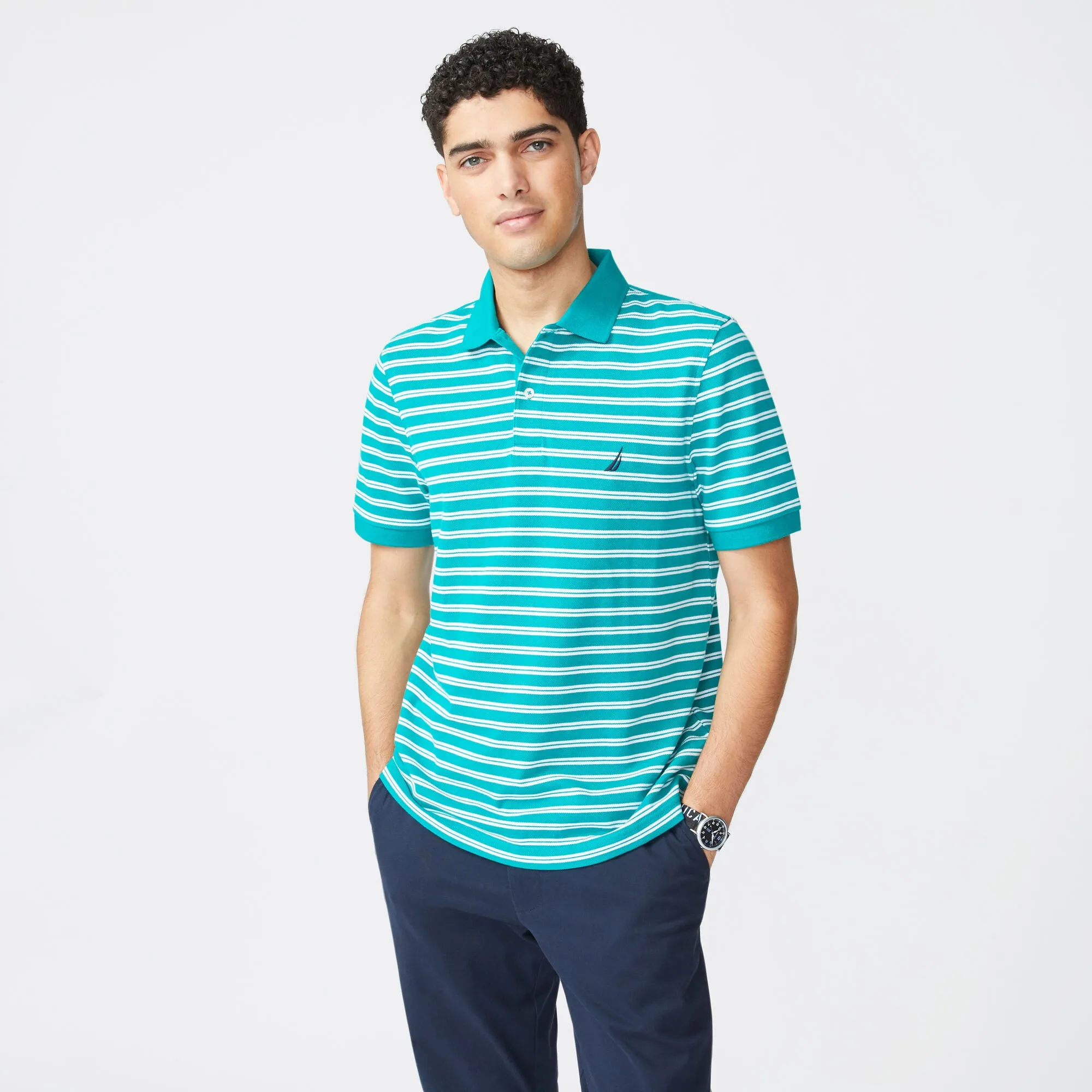 Nautica Mens Classic Fit Striped Premium Cotton Polo