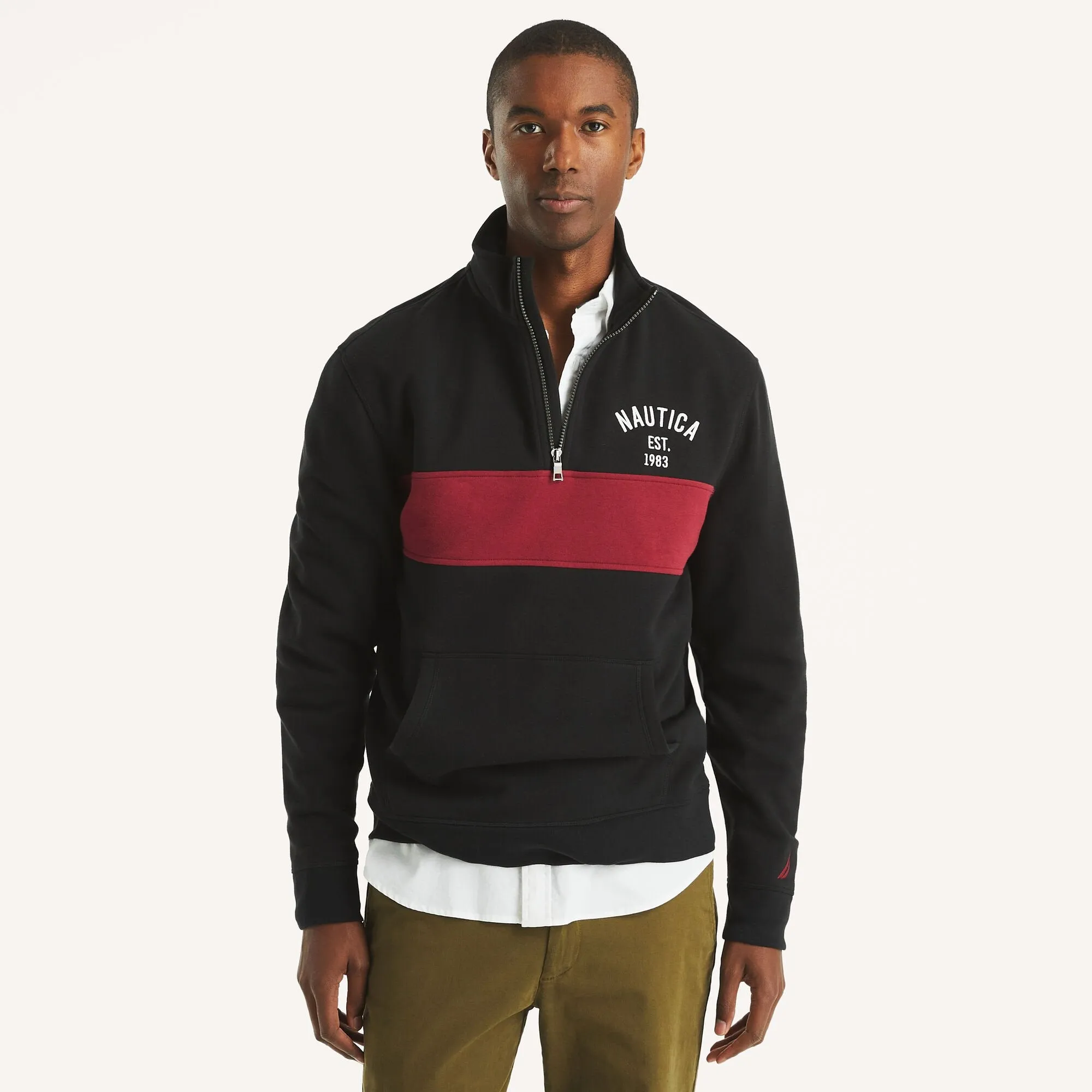 Nautica Mens Quarter-Zip Colorblock Sweatshirt