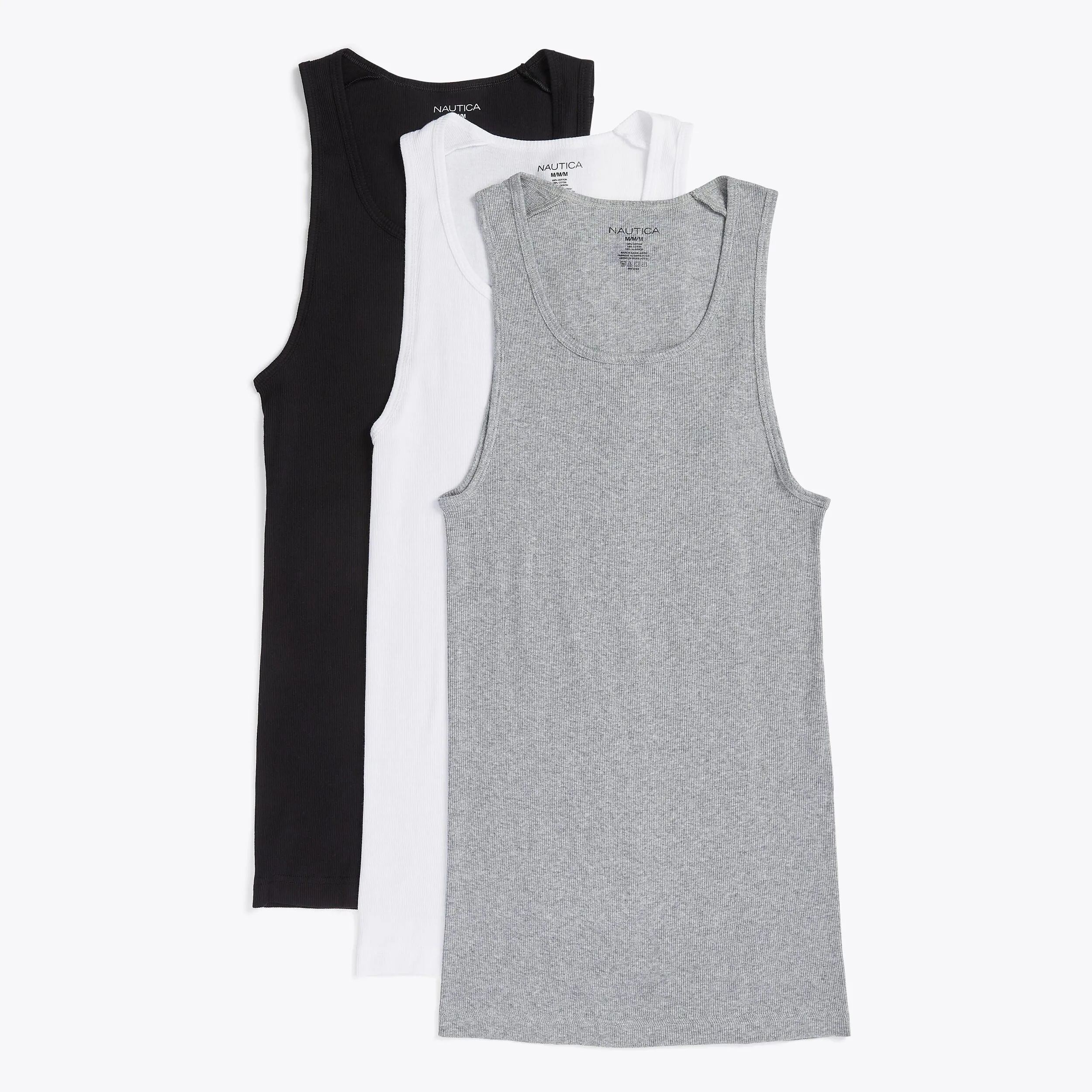 Nautica Mens Ribbed Tanks, 3-Pack
