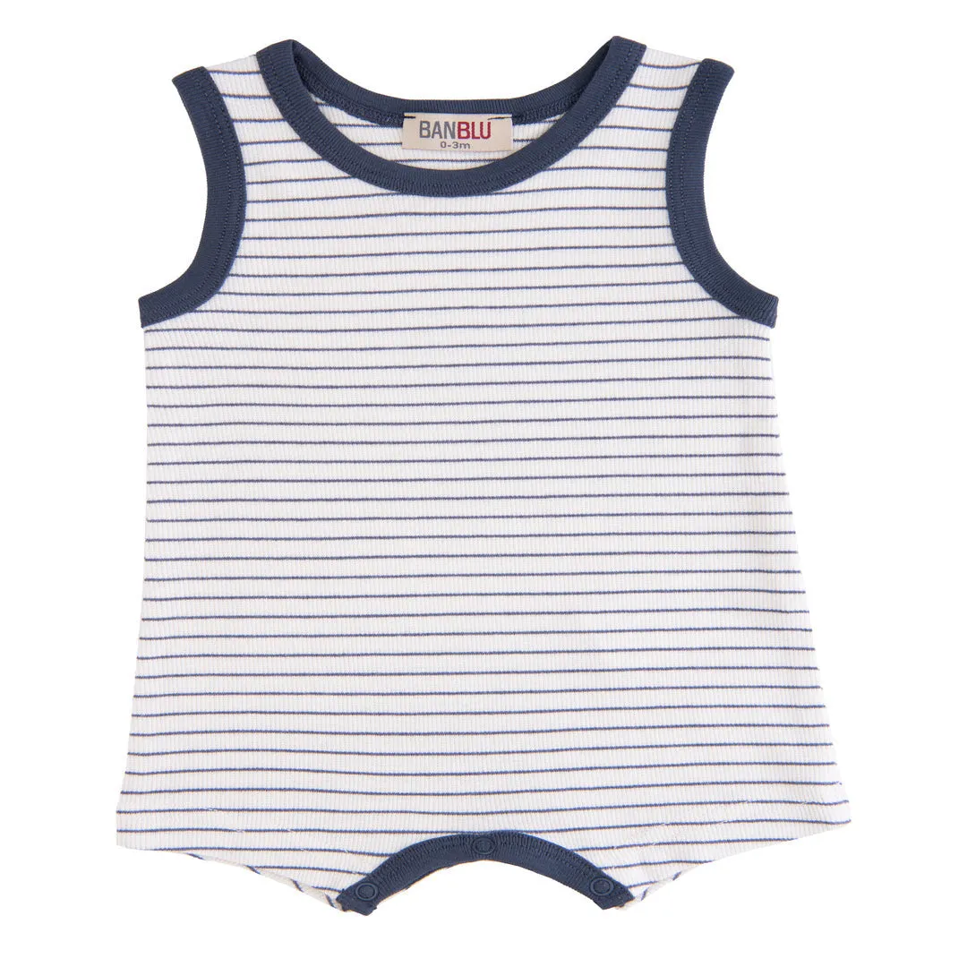 Navy Striped Sleeveless Modal Romper