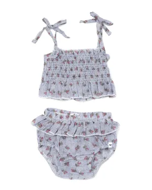 oh baby! Stripe with Roses Woven Sunsuit Set