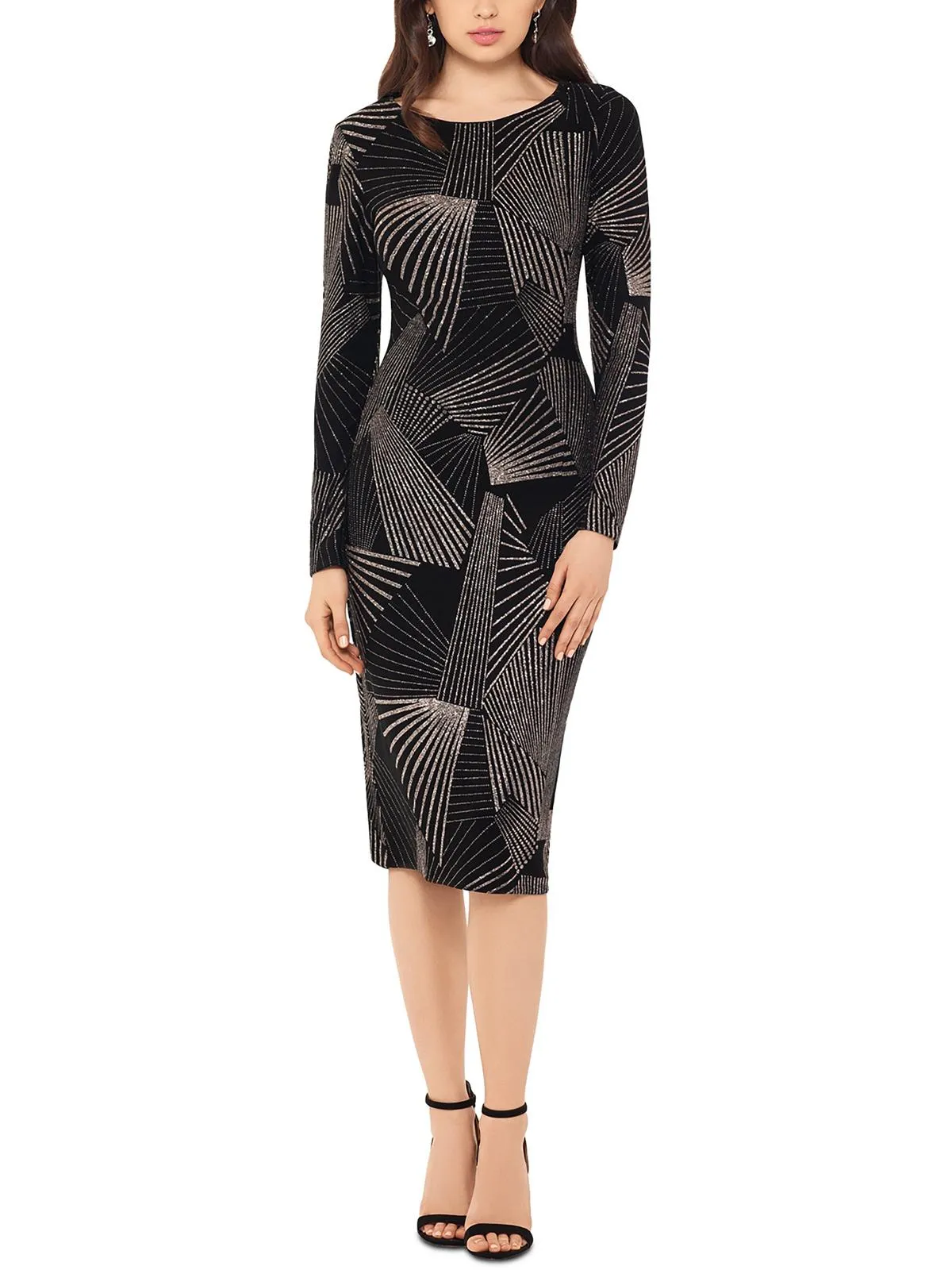 Petites Womens Glitter Knee-Length Cocktail and Party Dress