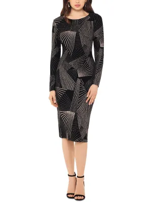 Petites Womens Glitter Knee-Length Cocktail and Party Dress