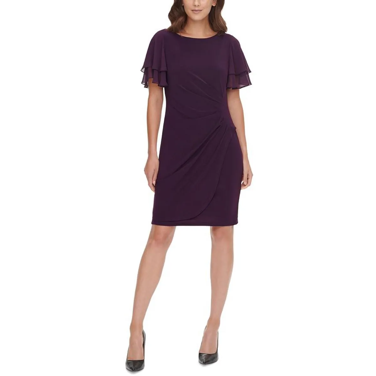 Petites Womens Work Short Sheath Dress