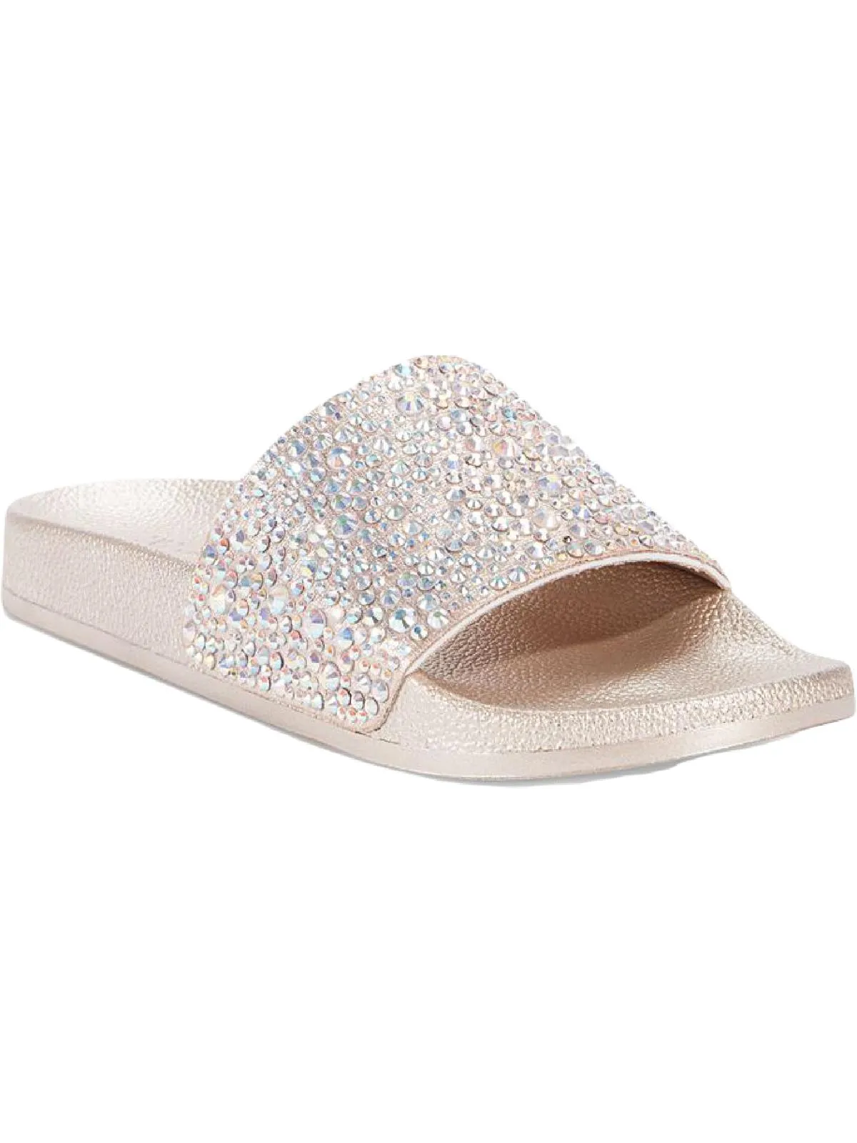 Peymin  Womens Rhinestone Slip On Pool Slides