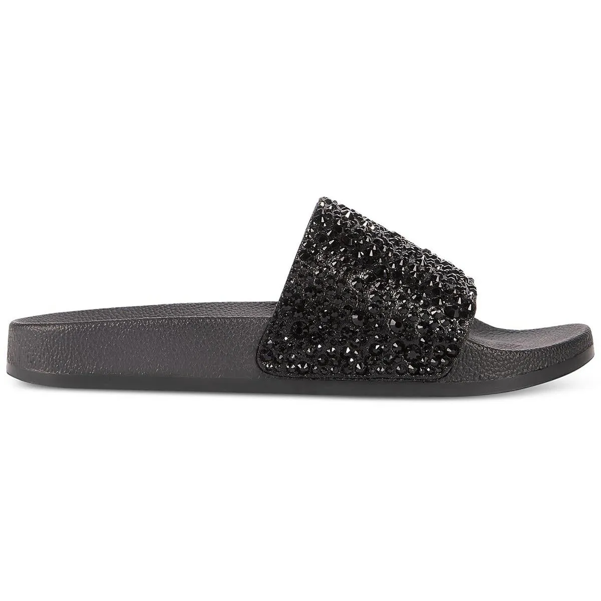 Peymin  Womens Rhinestone Slip On Pool Slides