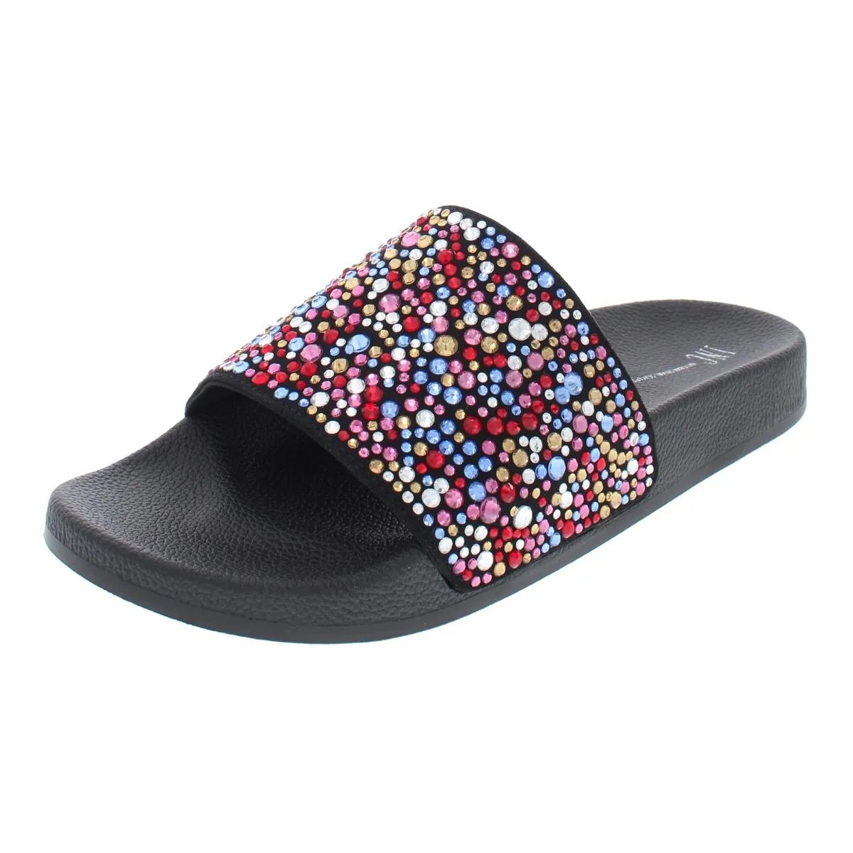 Peymin  Womens Rhinestone Slip On Pool Slides