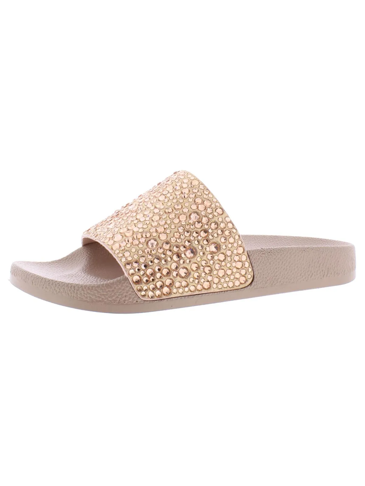 Peymin  Womens Rhinestone Slip On Pool Slides