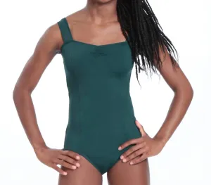 Pinch Front Wide Strap Princess Leotard In Hunter Green