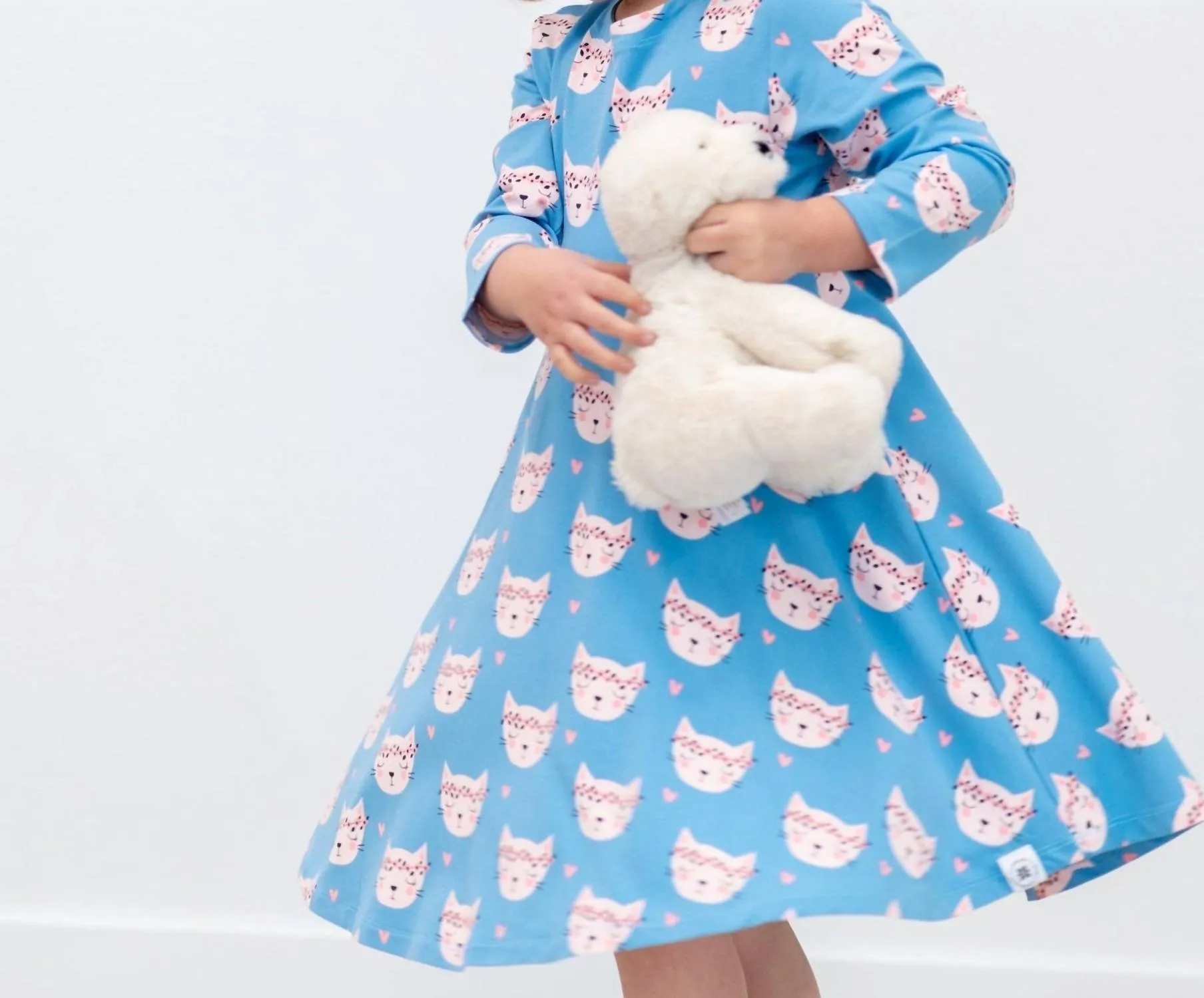 Pretty Pink Cat Swirly Girl Kid's Girl Dress In Blue