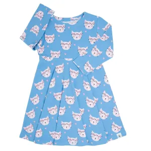 Pretty Pink Cat Swirly Girl Kid's Girl Dress In Blue