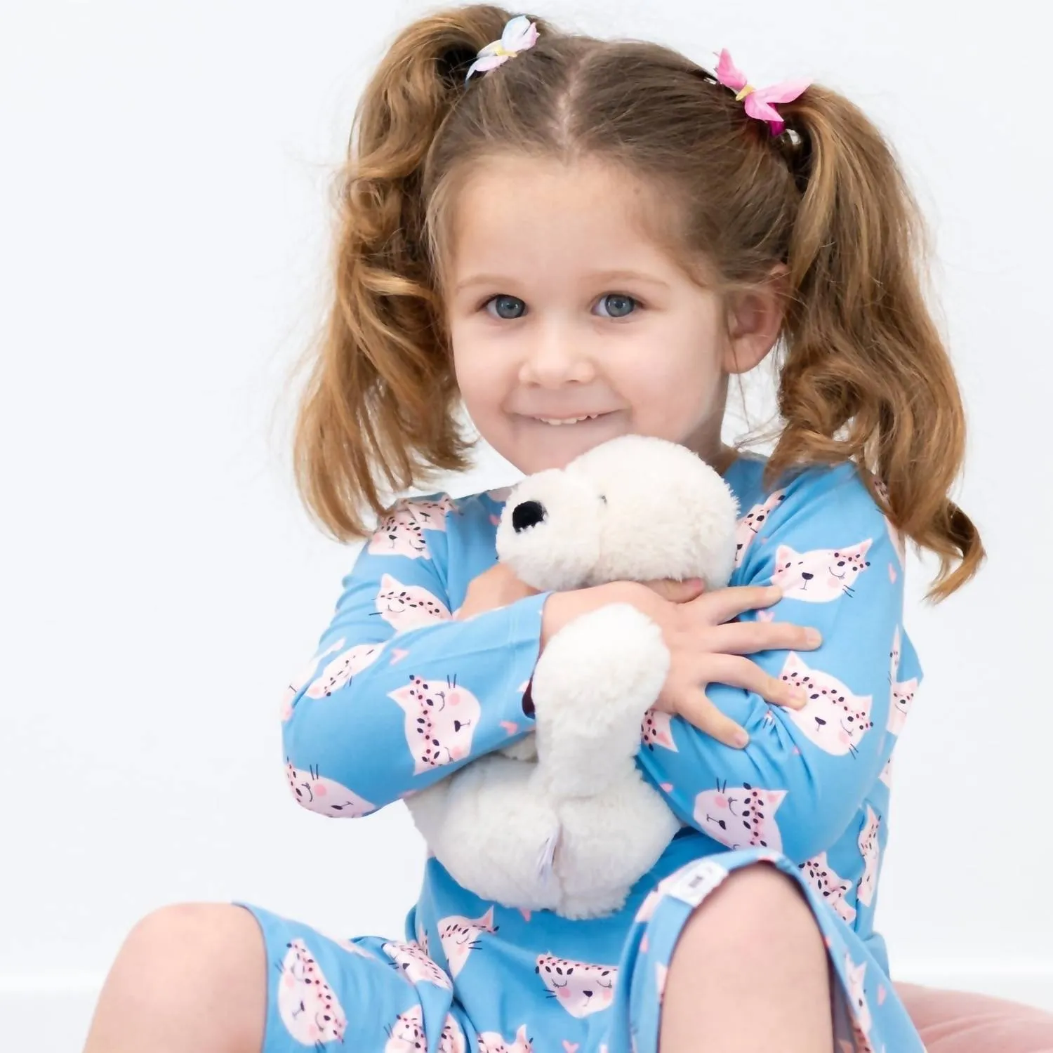 Pretty Pink Cat Swirly Girl Kid's Girl Dress In Blue