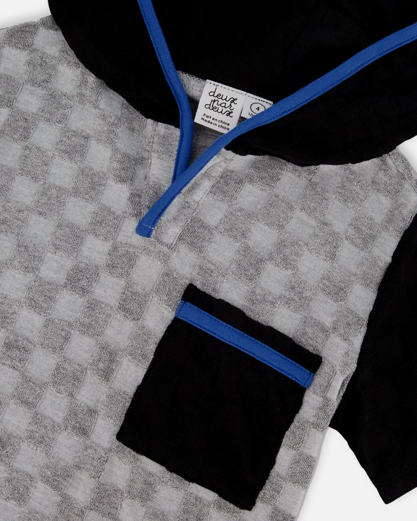 Printed Hooded Terry Top And Shorts Set Gray And Black