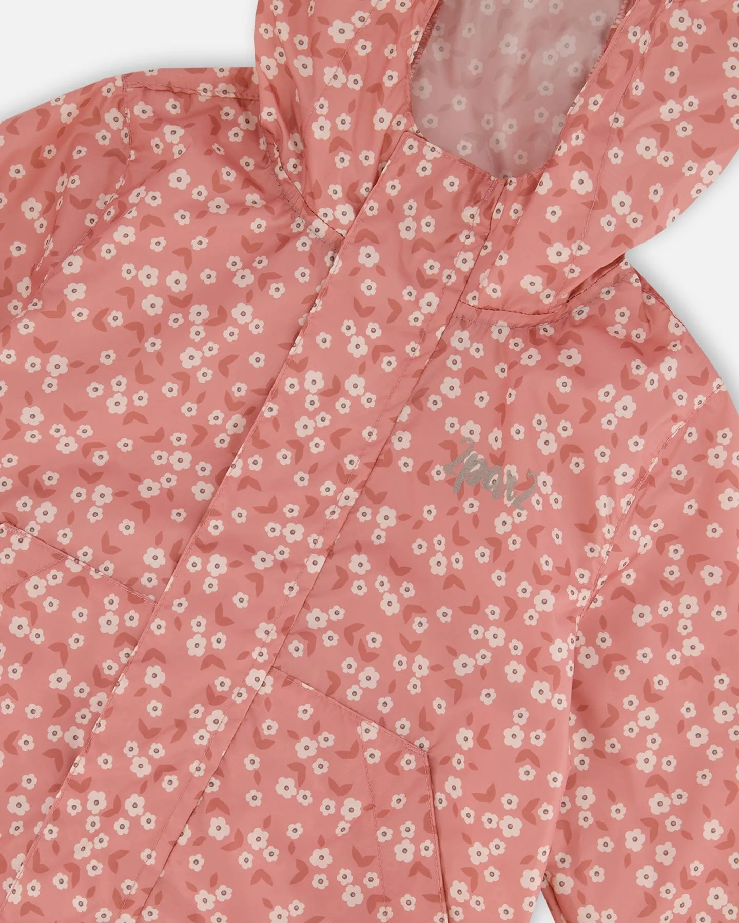 Printed Packable Windbreaker Small White Flowers On Pale Pink