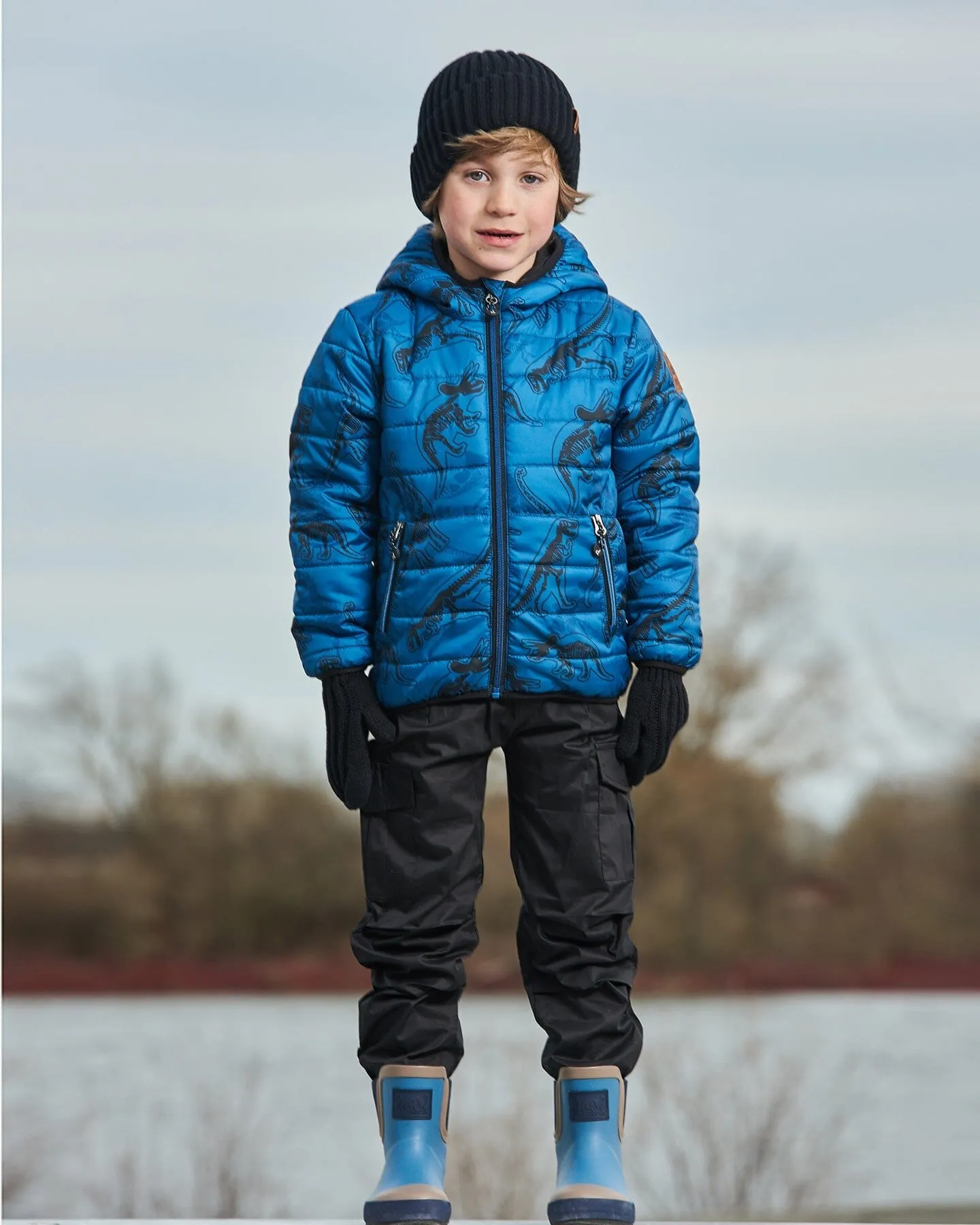 Printed Quilted Mid-Season Jacket Blue And Gray