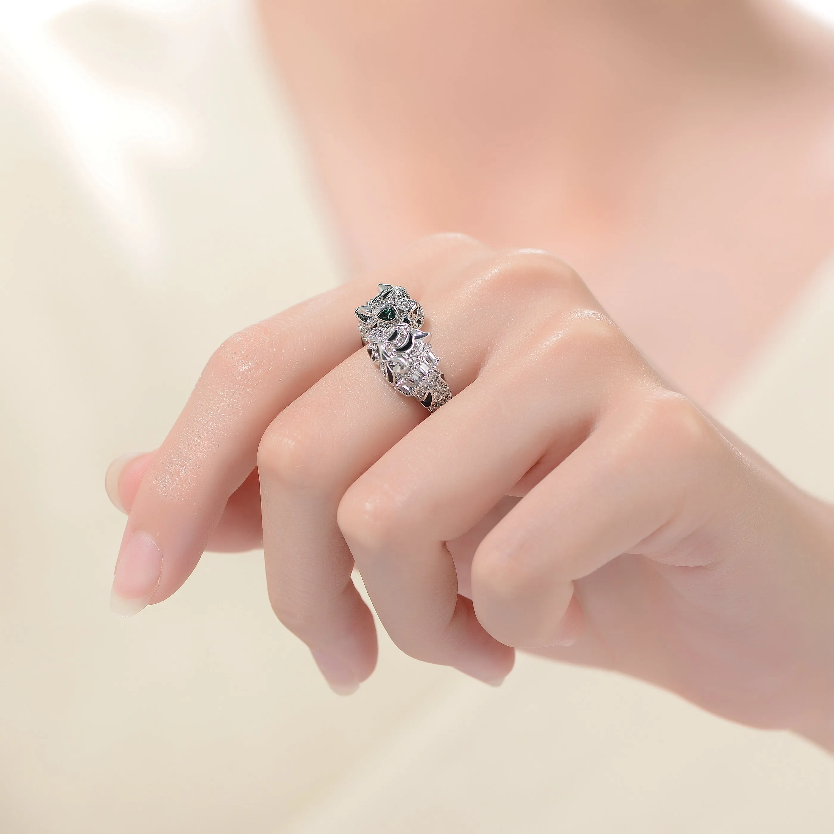Ra Rhodium Plated Panther Bypass Ring
