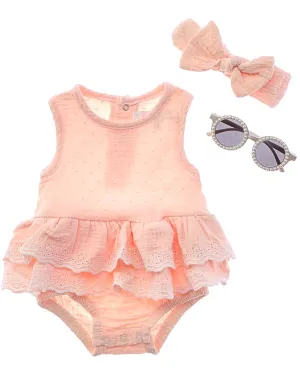 Rachel Zoe 3pc Dobby Gauze Romper with Sunglasses