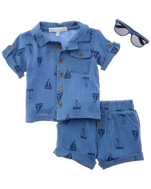 Rachel Zoe 3pc Gauze Short Set with Sunglasses