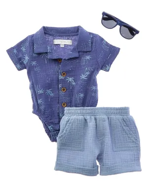 Rachel Zoe 3pc Gauze Short Set with Sunglasses