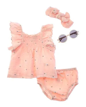 Rachel Zoe 4pc Gauze Short Set with Sunglasses