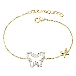 Rg Children's 14k Gold Plated with Baguette Diamond Cubic Zirconia Halo Butterfly Charm Adjustable Bracelet