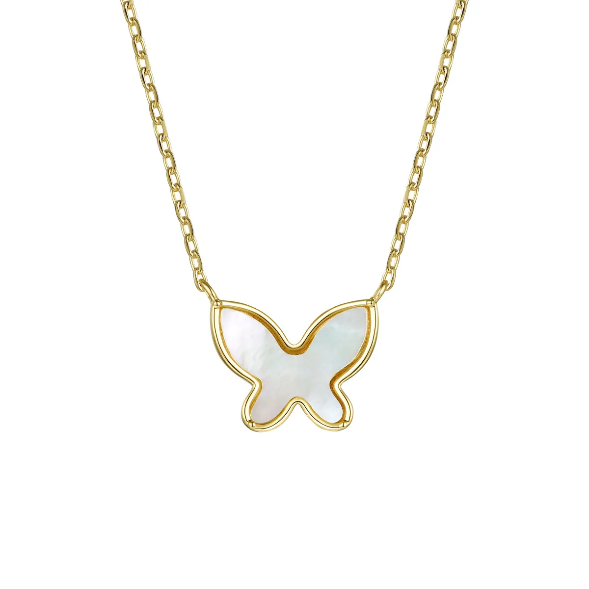 Rg Kids 14k Gold Plated with Mother of Pearl Butterfly Pendant Layering Necklace