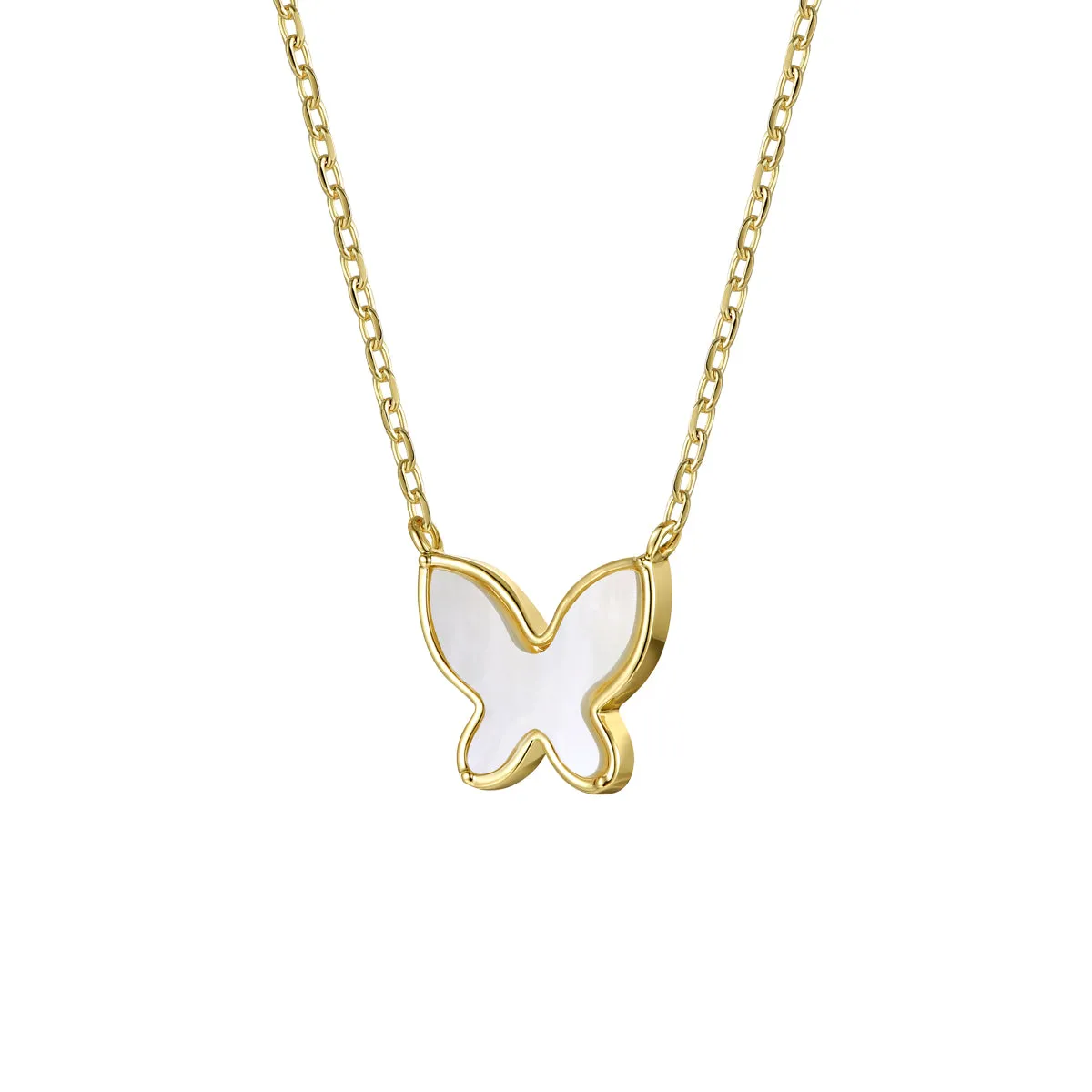Rg Kids 14k Gold Plated with Mother of Pearl Butterfly Pendant Layering Necklace