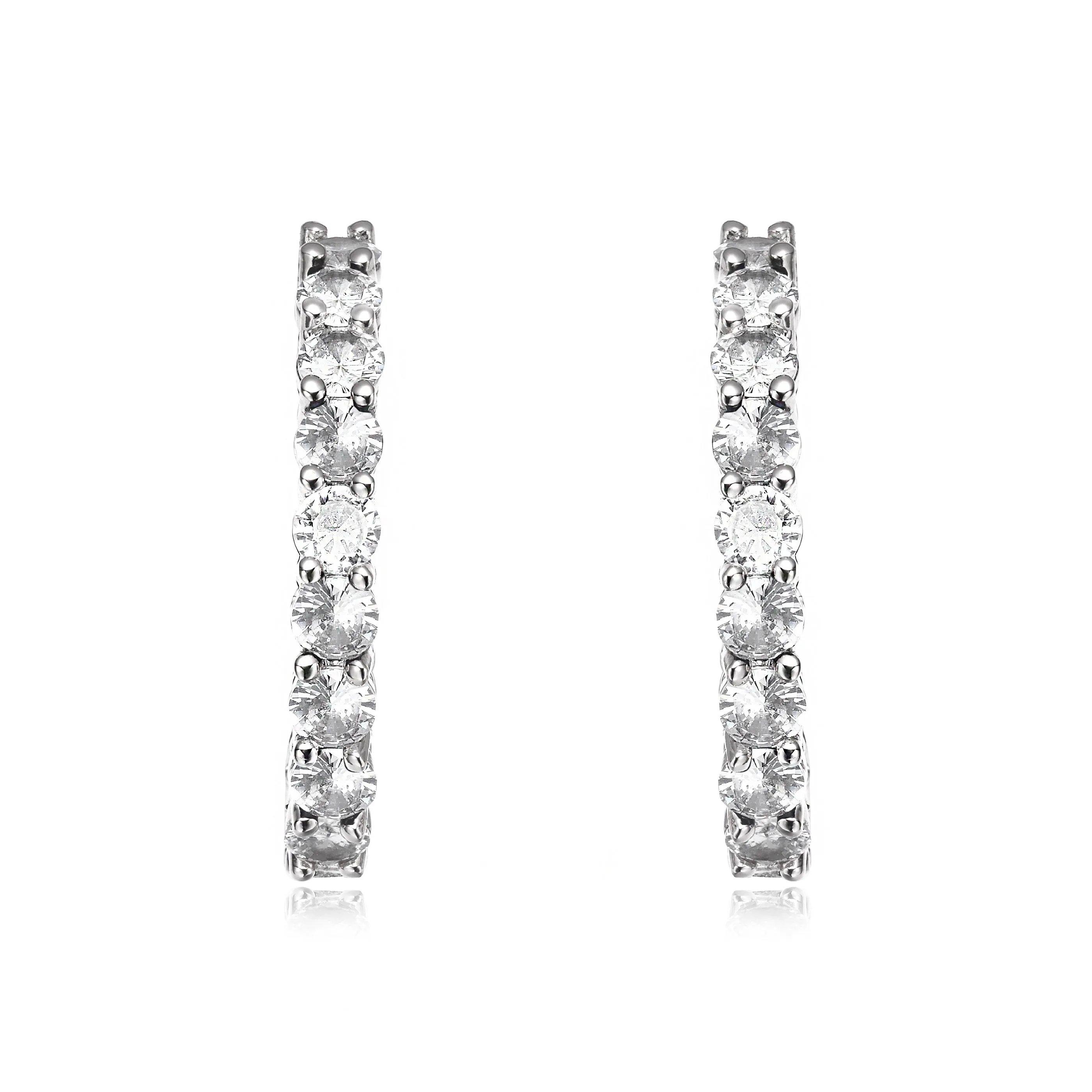 Rg White Gold Plated with Diamond Cubic Zirconia Inside Out Hoop Earrings