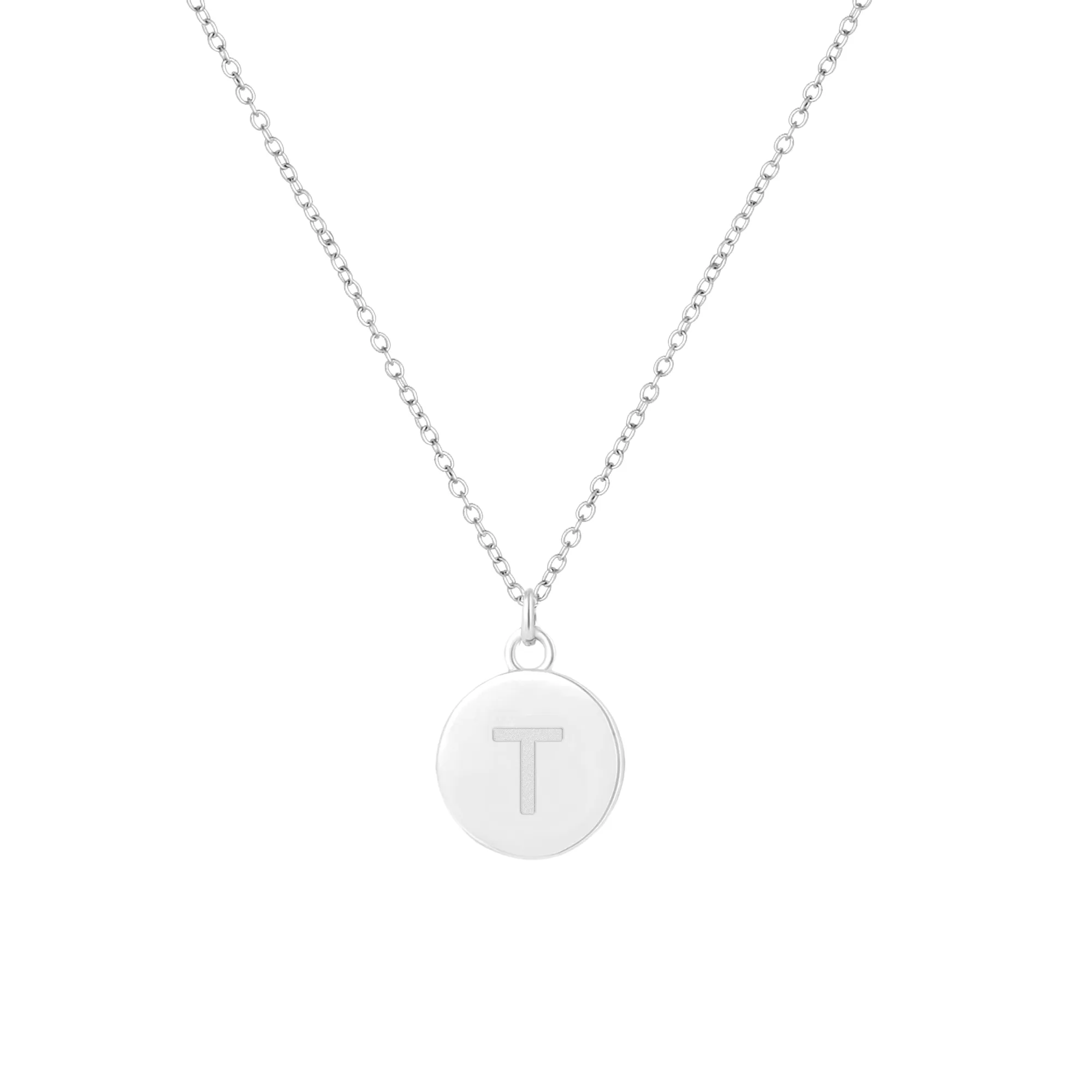 RHOD. OVER STERLING SILVER ROUND INITIAL PENDANT W/ CHAIN