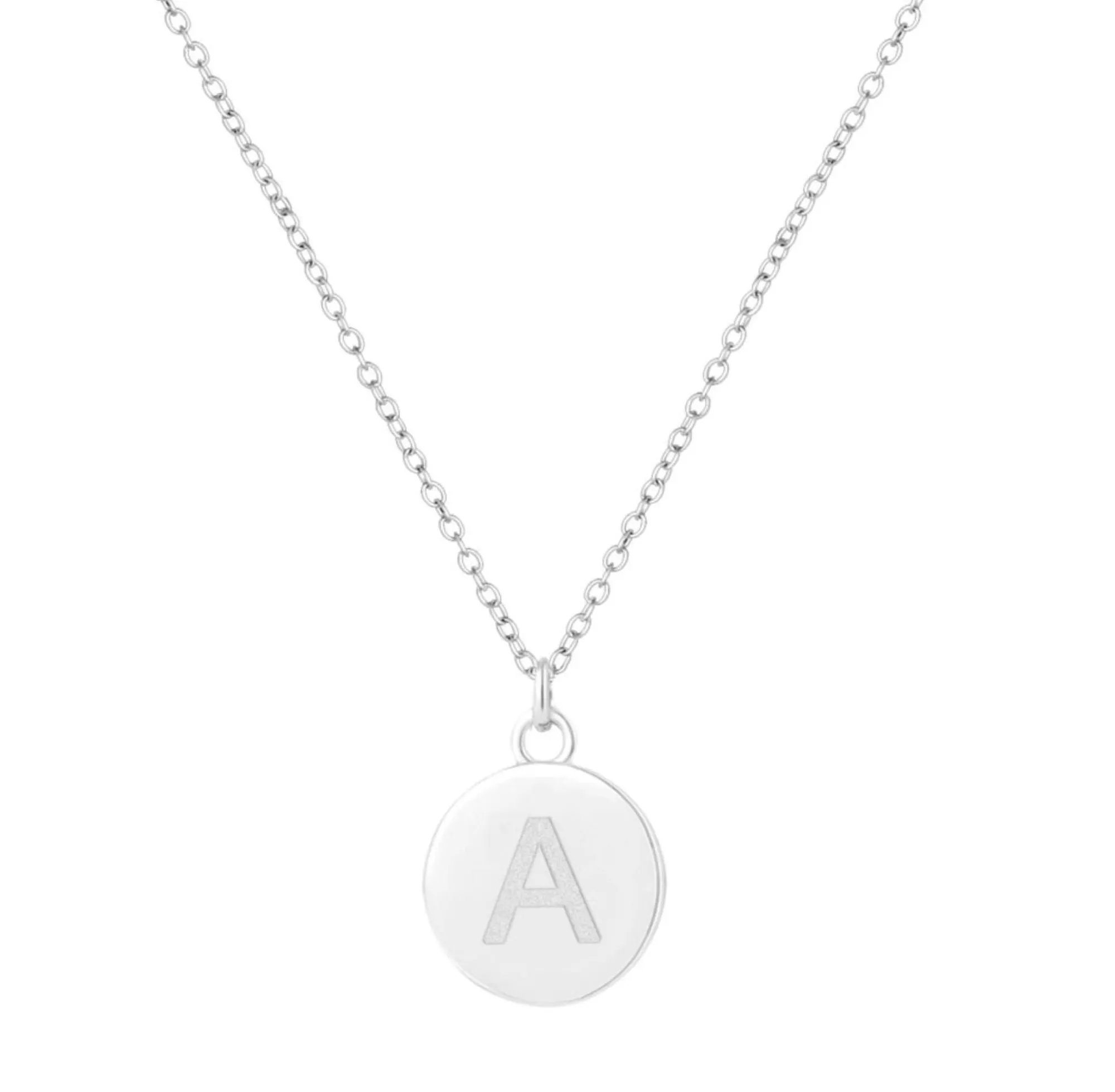 RHOD. OVER STERLING SILVER ROUND INITIAL PENDANT W/ CHAIN