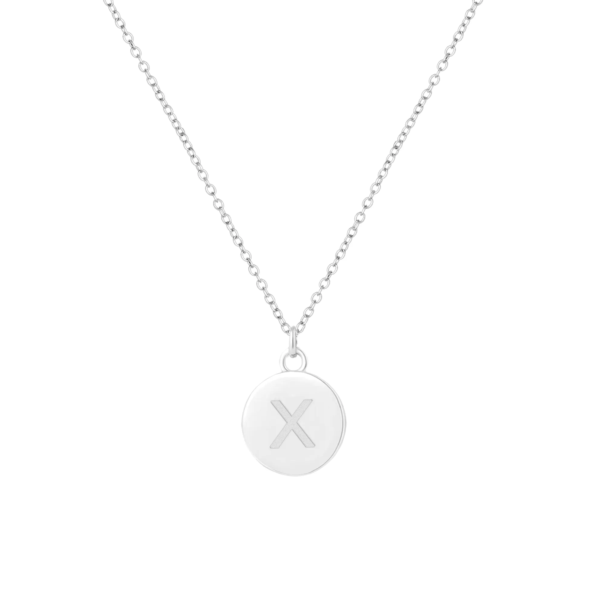 RHOD. OVER STERLING SILVER ROUND INITIAL PENDANT W/ CHAIN