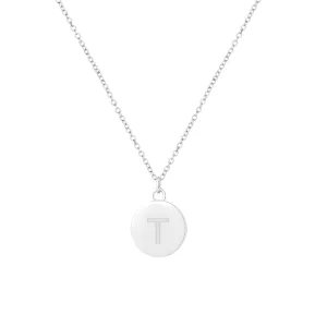 RHOD. OVER STERLING SILVER ROUND INITIAL PENDANT W/ CHAIN