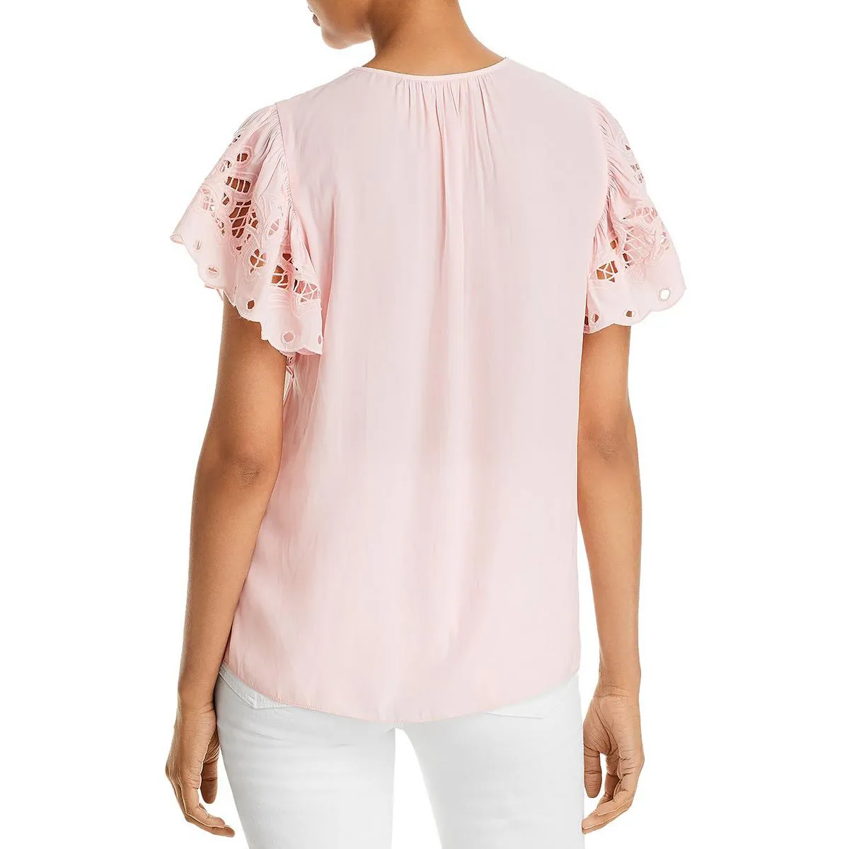 Rochelle Womens V Neck Flutter Sleeve Blouse
