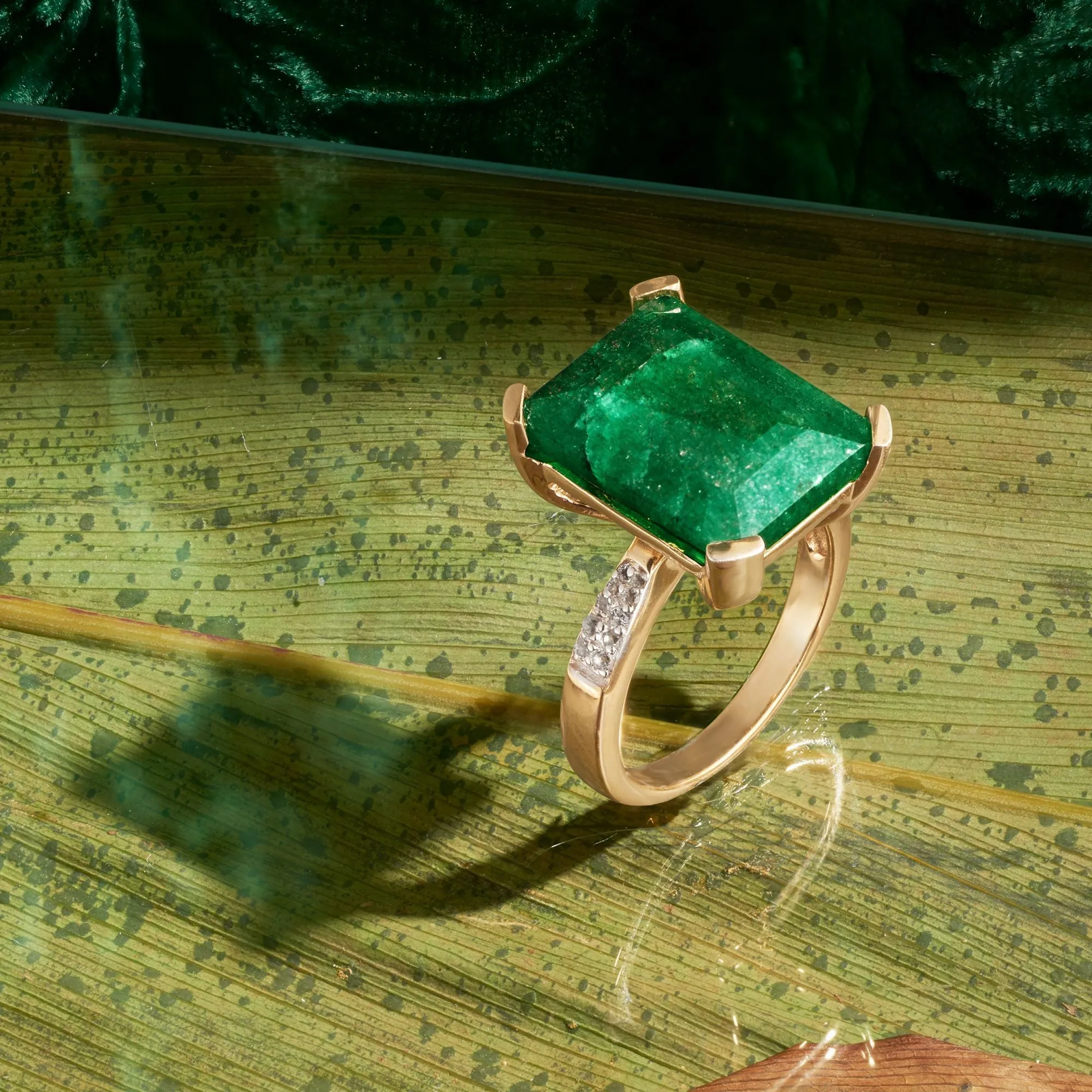 Ross-Simons Emerald and . White Topaz Ring in 14kt Gold Over Sterling