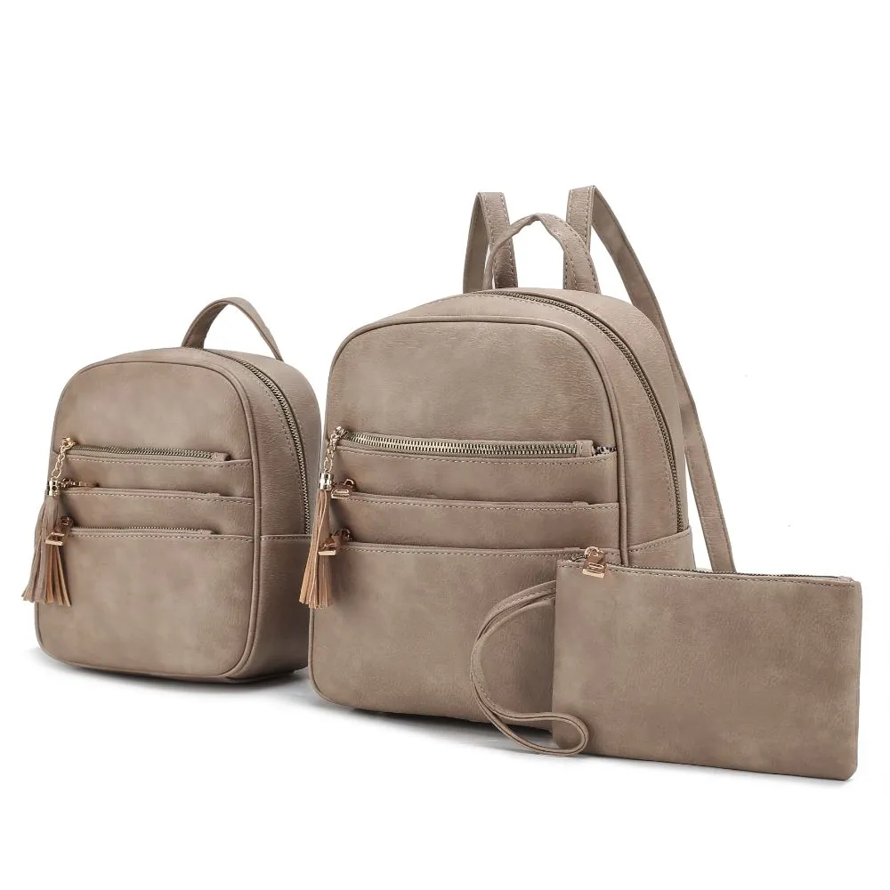 Roxane Vegan Leather Women’s Backpack with Mini Backpack and Wristlet Pouch- 3 pieces