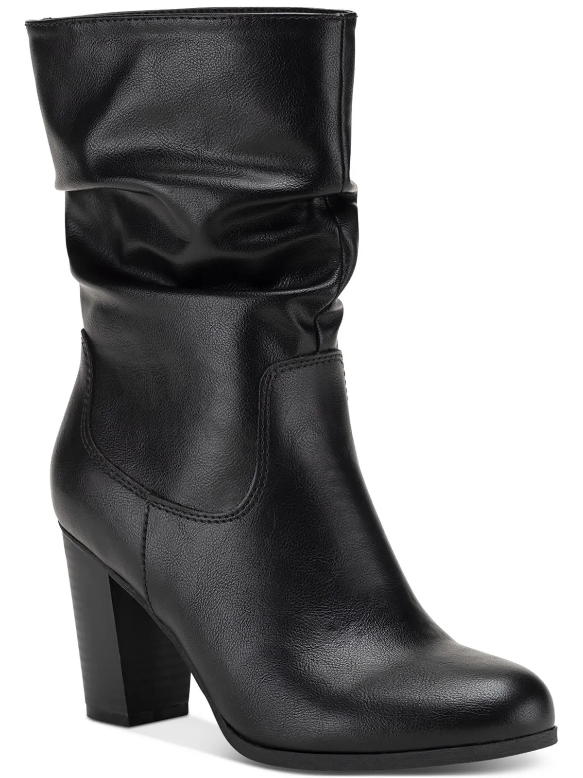 Saraa Slouch Womens Faux Leather Block Heel Mid-Calf Boots