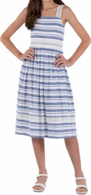 Sleeveless Striped Lined Dress In Denim