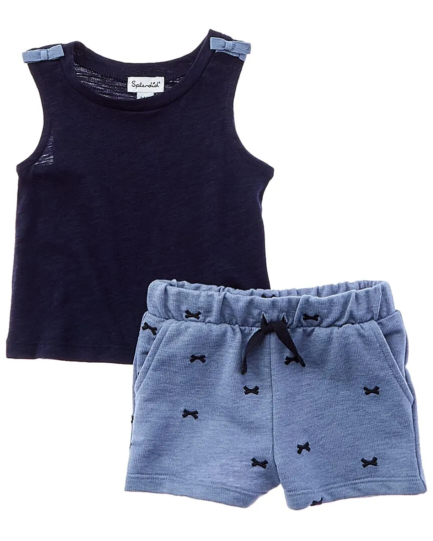 Splendid 2pc Bow Embroidered Tank & Short Set