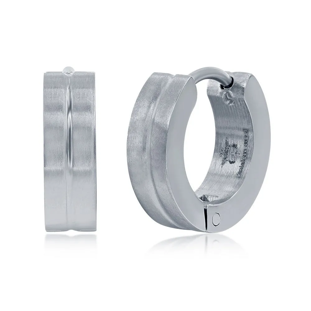 Stainless Steel 13mm Lined Huggie Hoop Earrings - Blue Plated