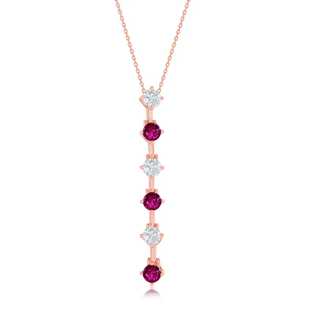 Sterling Silver Round CZ Long Pendant Necklace- Sterling Silver, Rose Gold or Gold Plated