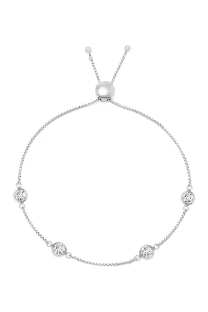 Sterling Silver Simulated Diamonds By The Yard Bolo Adjustable Bracelet