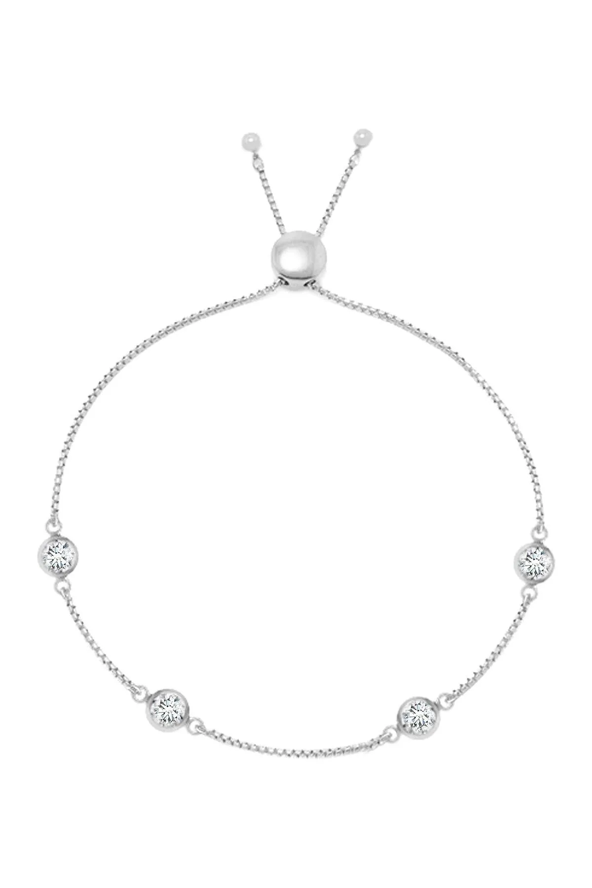 Sterling Silver Simulated Diamonds By The Yard Bolo Adjustable Bracelet