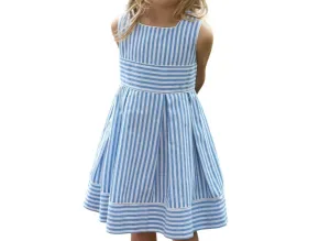 Striped Oxford Pleated Dress In Blue