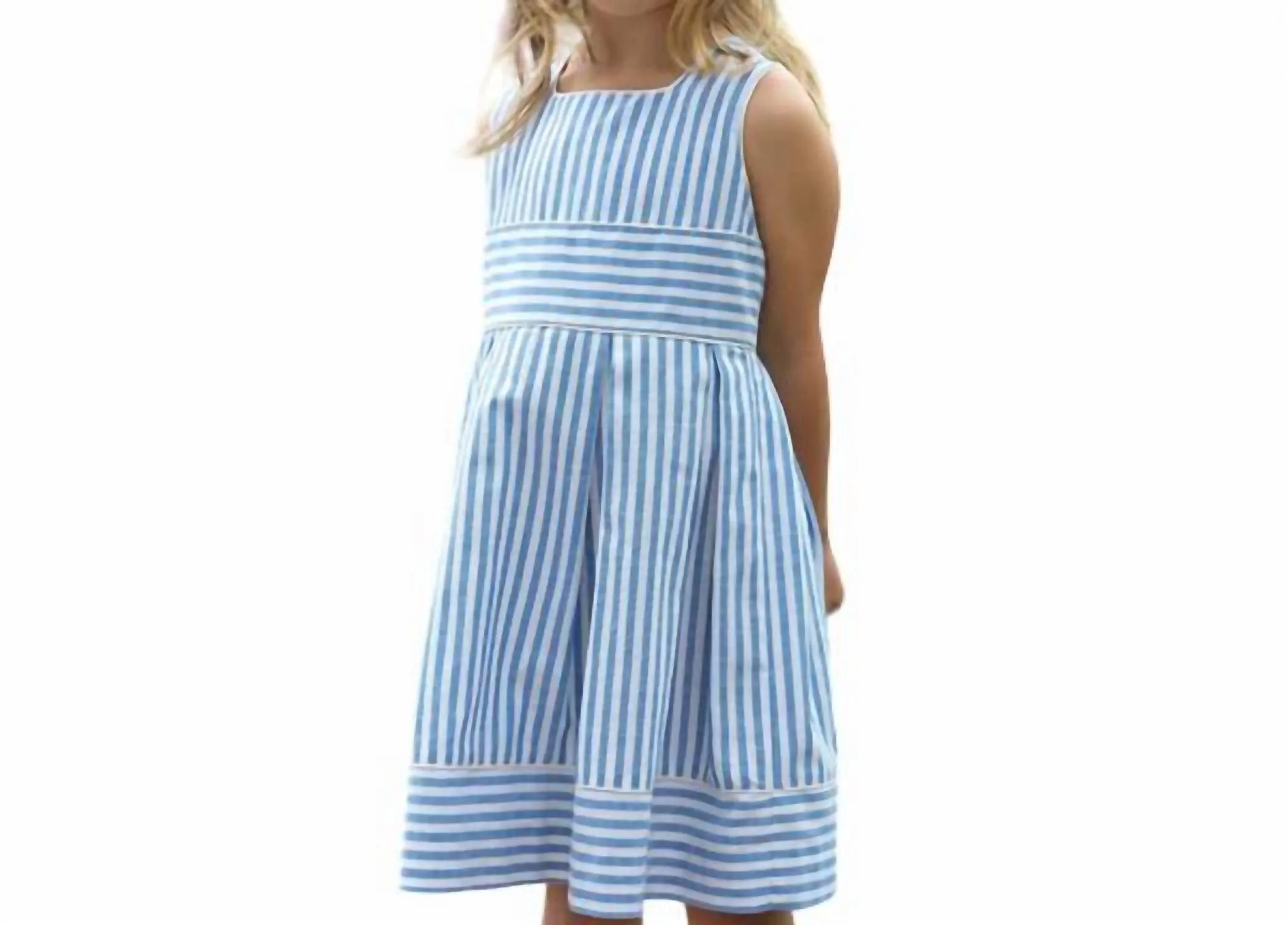 Striped Oxford Pleated Dress In Blue