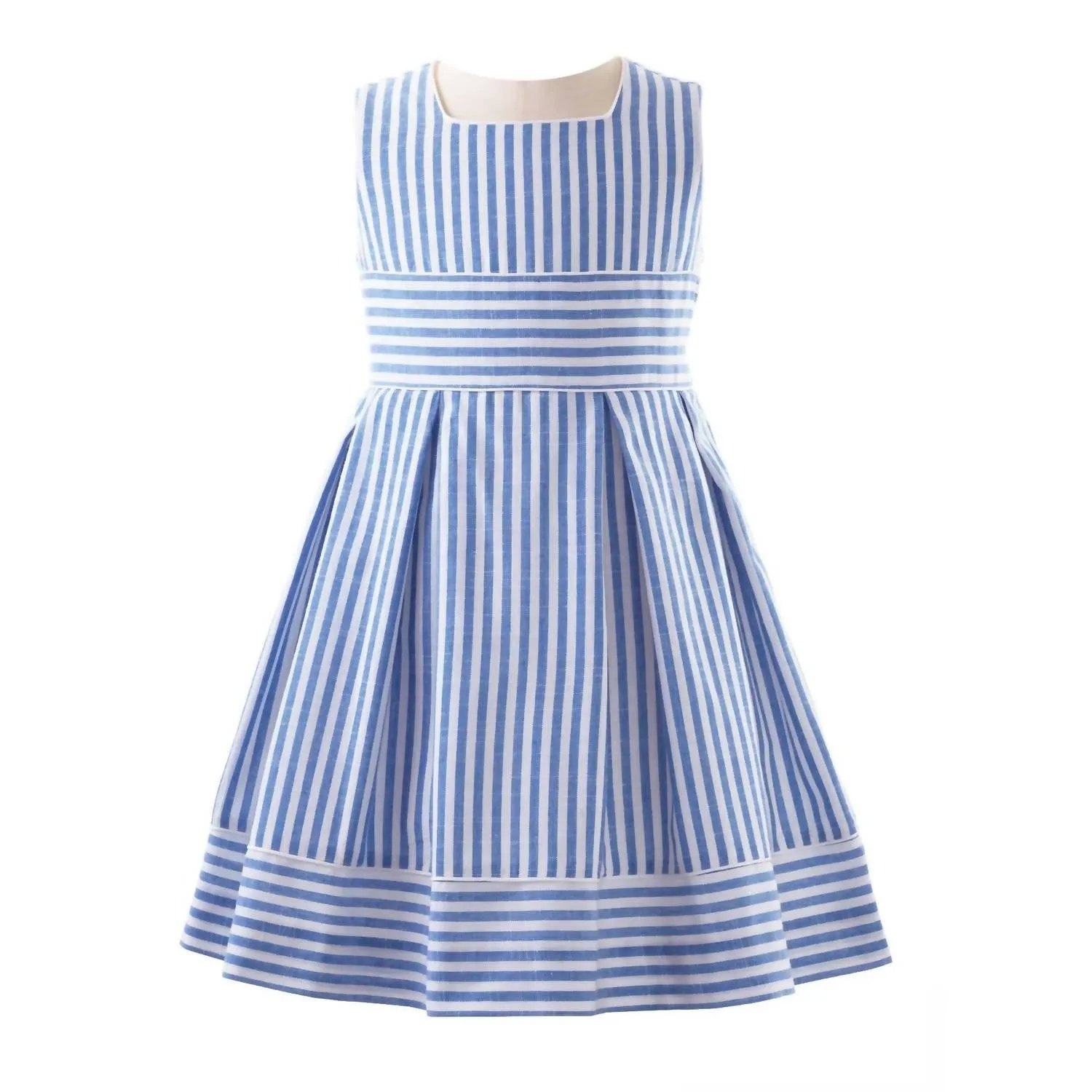 Striped Oxford Pleated Dress In Blue