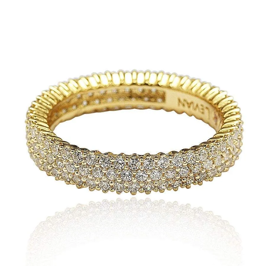 Suzy Levian Golden Sterling Silver Micro-Pave White Cubic Zirconia Eternity Band