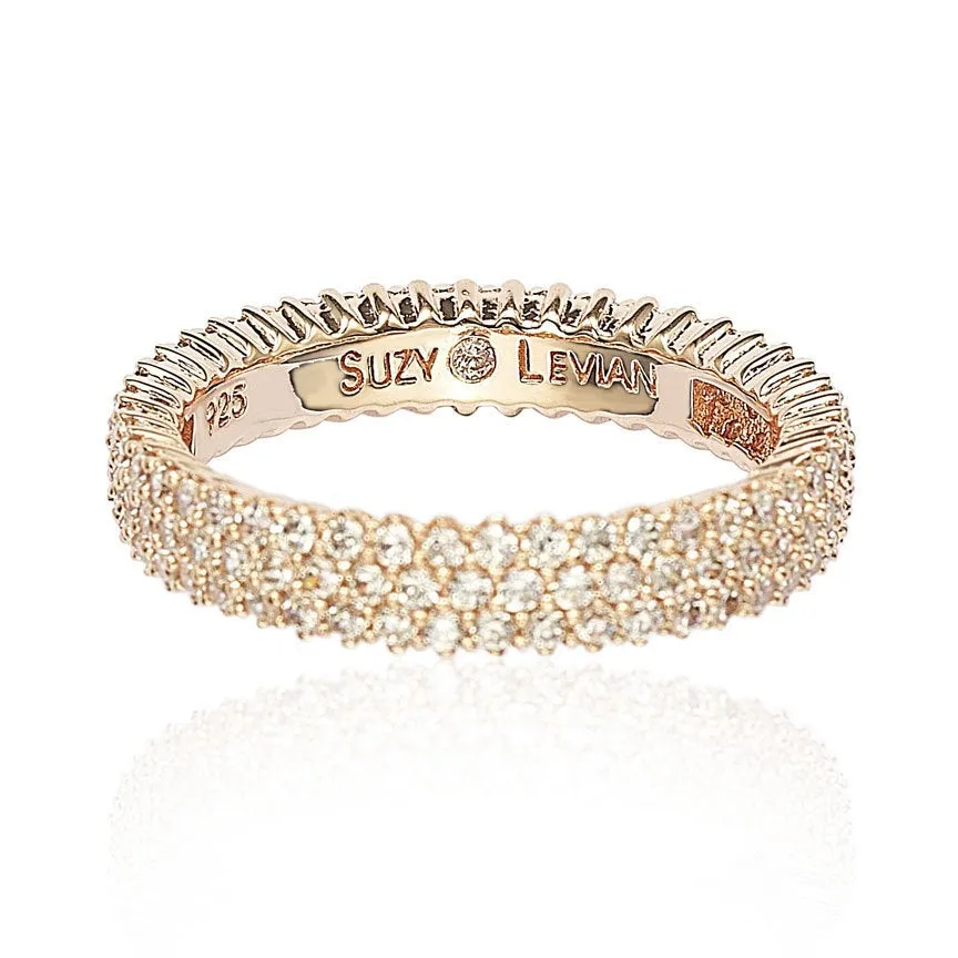 Suzy Levian Rosed Sterling Silver Micro-Pave White Cubic Zirconia Eternity Band