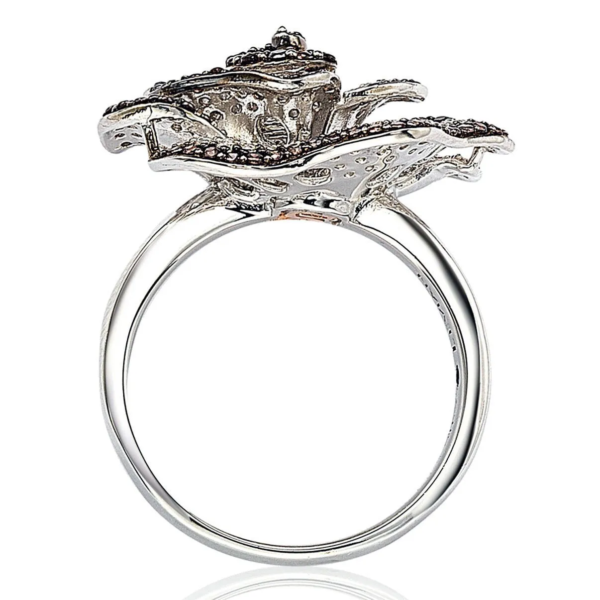 Suzy Levian Sterling Silver Brown and White Cubic Zirconia Pave Flower Ring