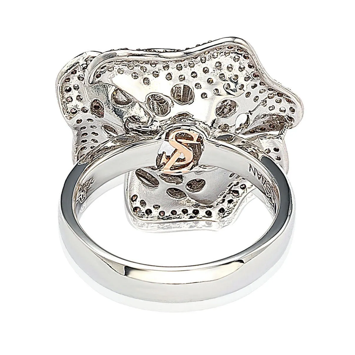 Suzy Levian Sterling Silver Brown and White Cubic Zirconia Pave Flower Ring